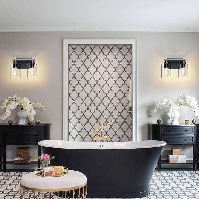 Bathroom Vanity Light Over Mirror,Bathroom Light Fixture Wall Sconce Lighting for Bedroom,Living Room (Black, 2-Light)