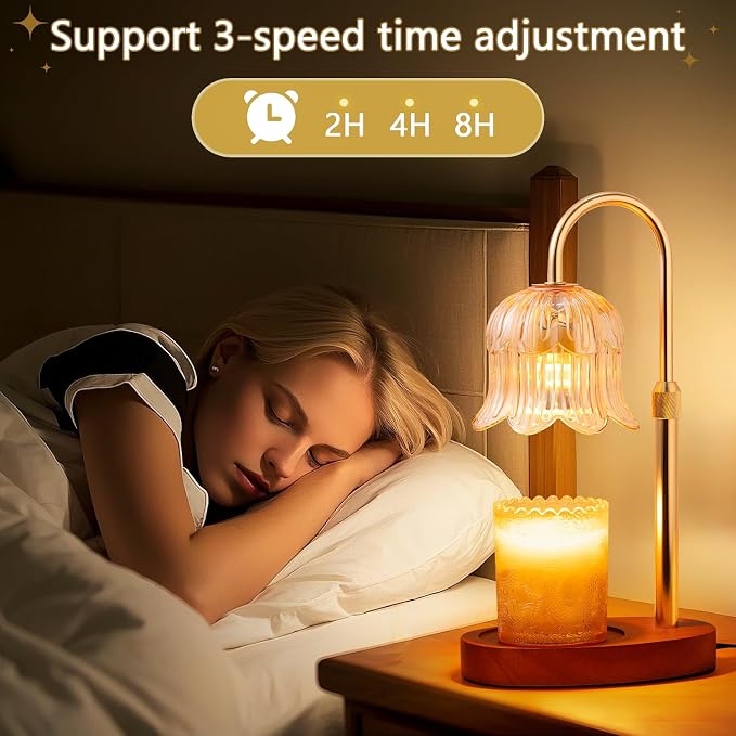 CRMILL Candle Warmer Lamp Electric Timer - Vintage Heater Candles Warming Height Adjustable Dimmable Warmers Flower Lamps No Flame Heat Warm Melt Wax Jar Modern Home