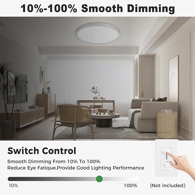zemty LED Flush Mount Ceiling Light, 15Inch 30W Dimmable Ceiling Lights Fixture, 5 Color Temperatures (3000K-6500K) Black Round Ceiling Lamp for Bedroom, Kitchen, Hallway,Bathroom