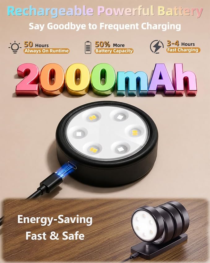Puck Lights with Charging Station, 2000mAh Rechargeable Under Cabinet Lighting, 3 Color Temps & 7 RGB Colors, Magnetic Closet Light with Remote, Black Wireless Puck Light for Kitchen, Shelf (4 Pack)