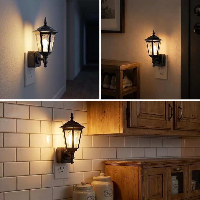 JandCase Night Lights Plug into Wall, 3000K Soft White | Dusk to Dawn Sensor, 0-100LM Dimmable Industrial 180°Rotating Night Light for Bedroom, Bathroom, Living Room, Hallway