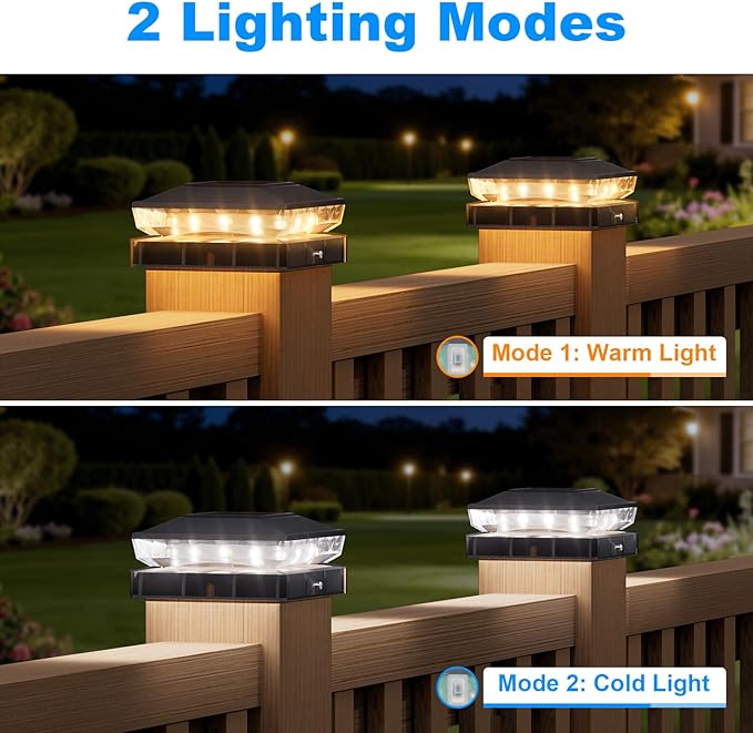 NIORSUN Solar Post Cap Lights Outdoor Waterproof, 2 Lighting Modes 4x4 Post Solar Lights, Fence Posts Solars Light for Deck Patio Garden Decoration, 4x4 Posts Caps Wood Vinyl, 6 Pack (Black)