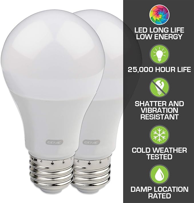 Genie GLEDB2-R2 2 Pack Garage Door Opener LED LIGHT BULB, 4000K,White