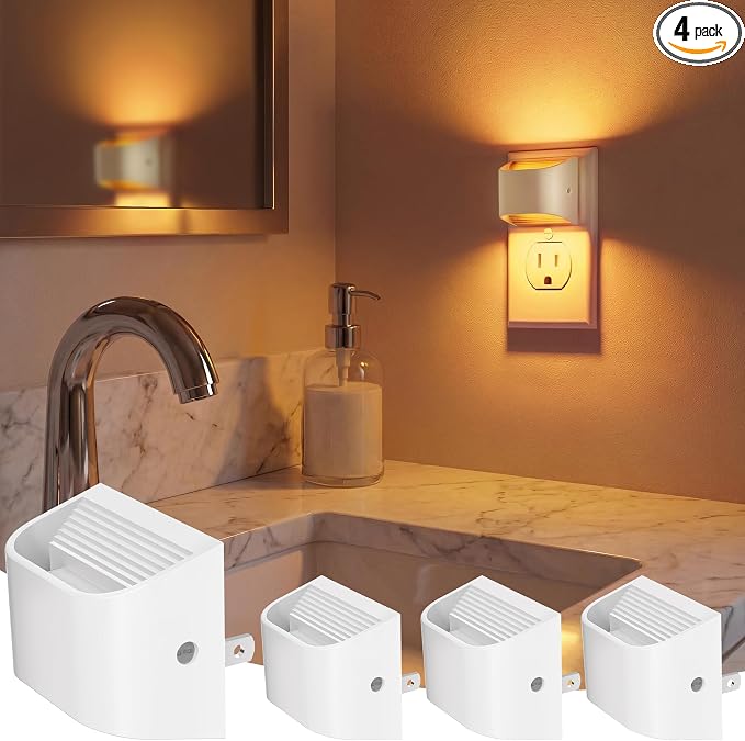 VOLISUN Amber Night Light, 4 Pack Up and Down LED Night Light with Dusk to Dawn Light Sensor, 1800K Night Lights Plug into Wall for Hallway, Bedroom, Bathroom, Kitchen White