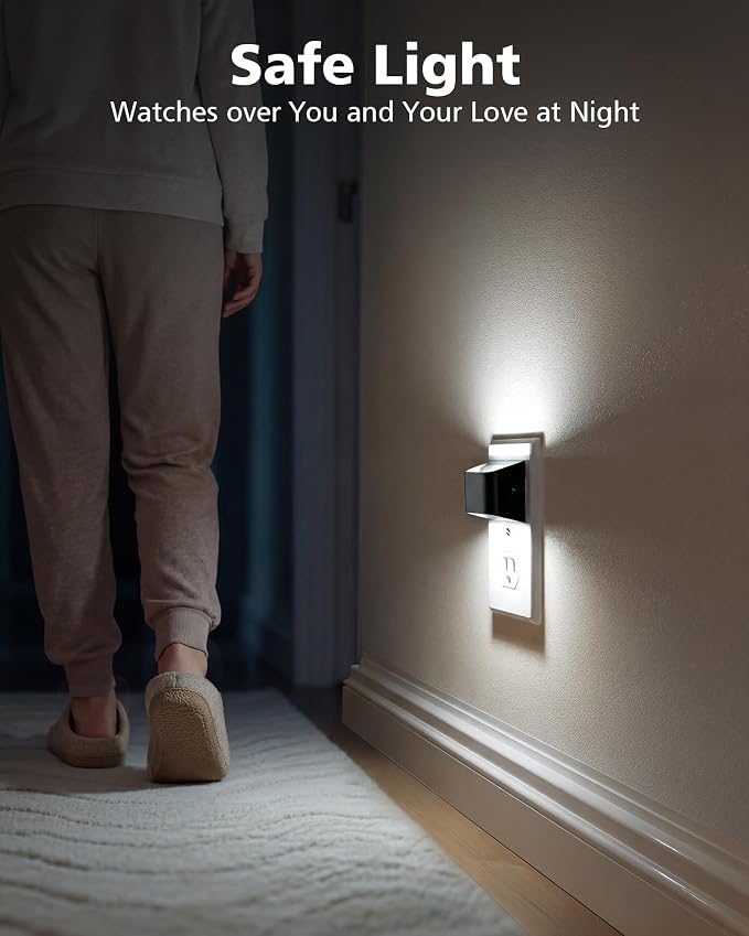VOLISUN LED Night Light Cool White, 4 Pack Up and Down Night Lights Plug into Wall with Dusk to Dawn Light Sensor, 6000K Nightlight for Hallway, Bedroom, Bathroom, Kitchen Black