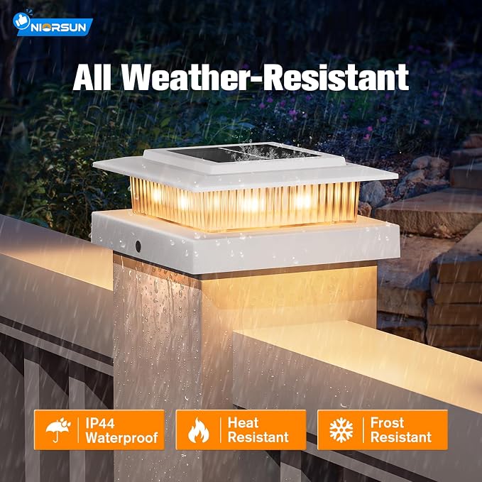 4x4 Post Solar Lights Color Changing,Solar Post Light, 6 Pack White | RGB Solar Post Cap Lights for 4x4 Post Caps Wood Vinyl,5x5 Vinyl,IP44 Waterproof Fence Post Solar Lights Outdoor for Deck