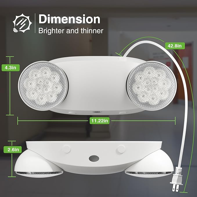 FREELICHT 12 Pack Emergency Lights with Battery Backup, AC 120V, Two Head Adjustable, LED Emergency Lighting Fixture for Business Commercial Use with 4FT Plug in Cord, UL Listed