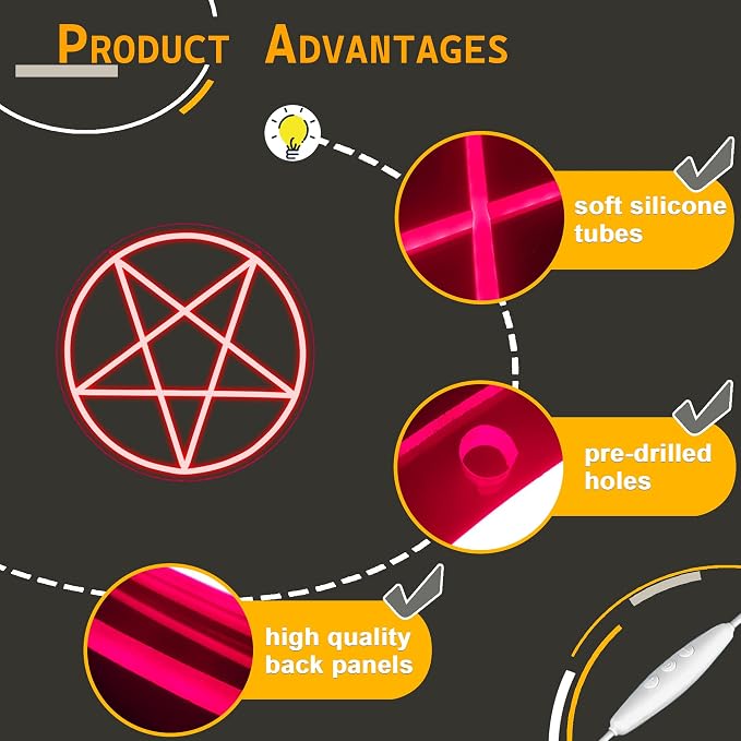 Allball Satanic Pentagram Neon Sign, Halloween Neon Light LED Gothic Pentagram Sign USB Powered Dimmable, for Halloween Party Game Room Home Bedroom Dorm College(13 * 13 In)
