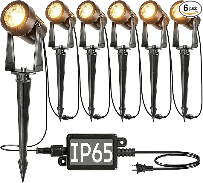 SUNTHIN 6 Pack Outdoor Landscape Lights with Transformer, LED Spotlights | Low Voltage Yard Lighting, Extendable Landscape Ground Lights, IP65 Waterproof Outdoor Spot Lights for Garden, Trees & House