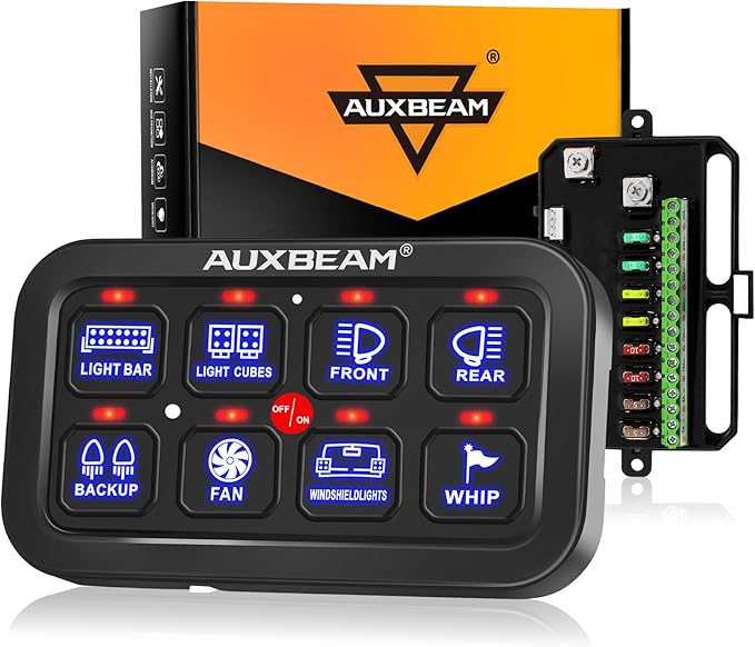 Auxbeam 8 Gang Switch Panel BA80 Automatic Dimmable LED Touch Control Panel Box Electronic Relay System Car Touch Switch Box Universal for Truck ATV UTV Boat Marine SUV Caravan -Blue, 3 Years Warranty