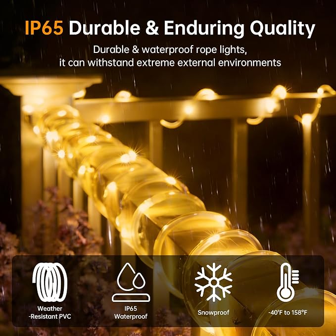 Solar Rope Lights for outside, 66ft 200 LED Solar string Lights with 8 Modes, Waterproof Solar Outdoor Light for Patio Garden Party Tree Porch Pool Fence Outdoor Holiday Xmas Decor-Warm White