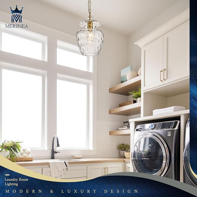 Modern Gold Pendant Lights Hammered Glass Pendant Lighting 9" Single E26 Hanging Ceiling Light for Kitchen Island Dining Room Hallway Bedroom Entryway