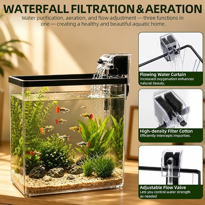 1.5 Gallon Aquarium Small Fish Tank Starter Kit with Filtration & LED Light & Fishing Net for Betta Shrimp Guppy Goldfish Aquatic Plants