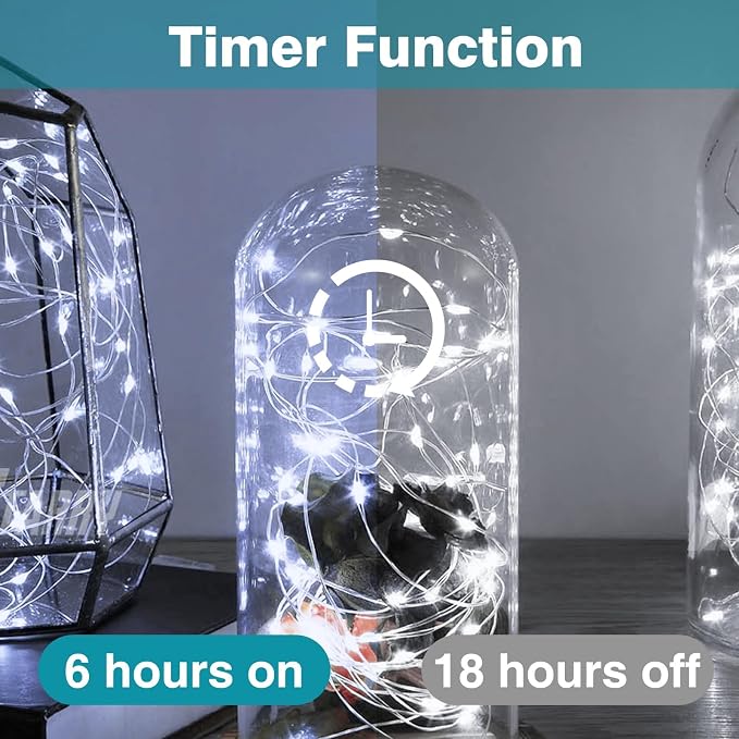 2 Pack Fairy Lights Battery Operated with Remote, Each 39Ft 120LED Battery Powered String Lights with Timer, 8 Modes Waterproof Twinkle Christmas Lights for Bedroom Party Indoor Mason, Cool White