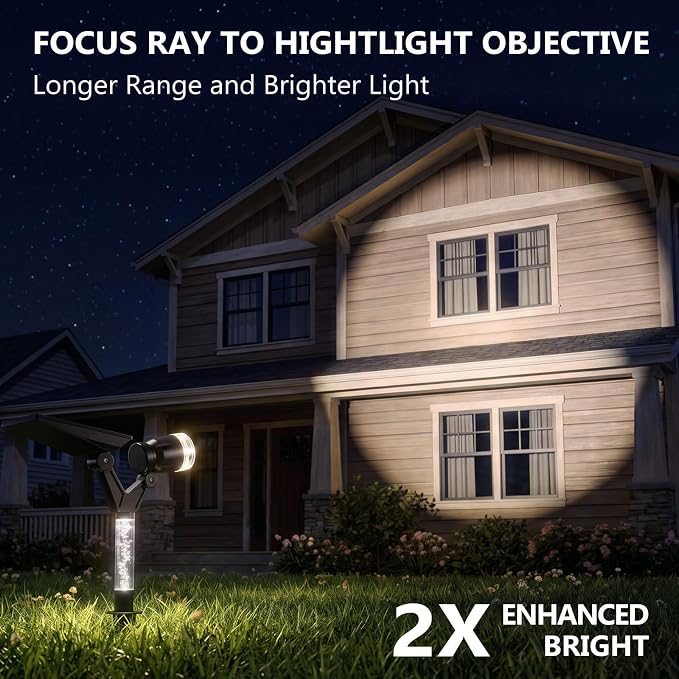 DenicMic Solar Spot Lights Outdoor Waterproof 5000K Lens LED Spotlights | Adjustable Angel Long Range Solar Lights Outdoor for Yard Garden Patio Wall Tree Landscape, Acrylic Lighted Pole, 4 Pack
