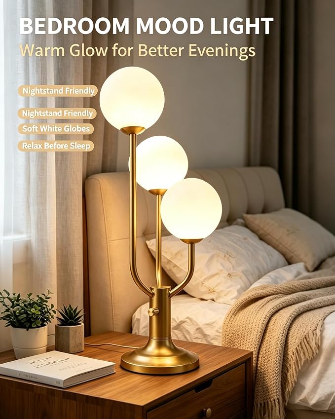 Globe Gold Table Lamp for Bedroom Gift Dimmable G9 Bulbs Included | Modern Round Ball Lamp Nightstand Desk Lamp Warmwhite Ambient Night Light Bedside Lamps for Living Room Party Home Decor Gift