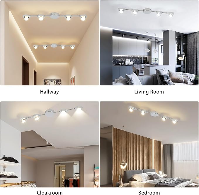 Qcyuui Track Lighting 4-Light LED Track Lighting Fixtures Ceiling Dimmable Kitchen Ceiling Light with Remote Brushed Nickel Rotatable Heads Ceiling Spotlight Wall Light for Bedroom Living Room