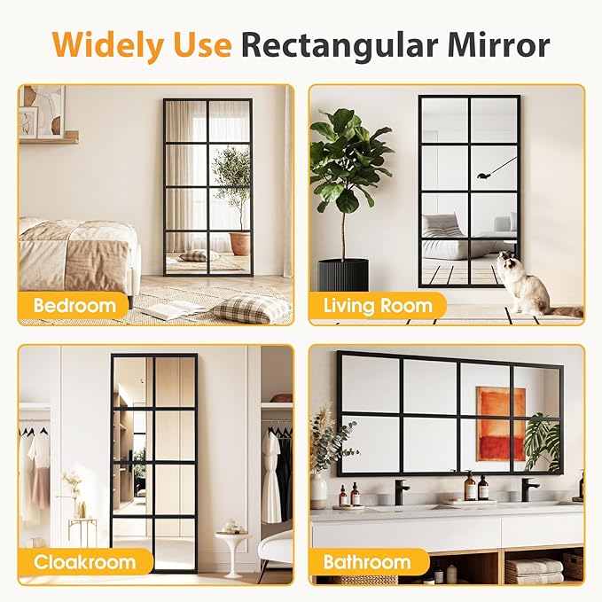 NEWBULIG Wall Mirror, 36" x 24" Window Decorative Mirrors, Metal Framed Wall Decor Wall-Mounted Mirrors for Bedroom, Living Room, Entryway, Black