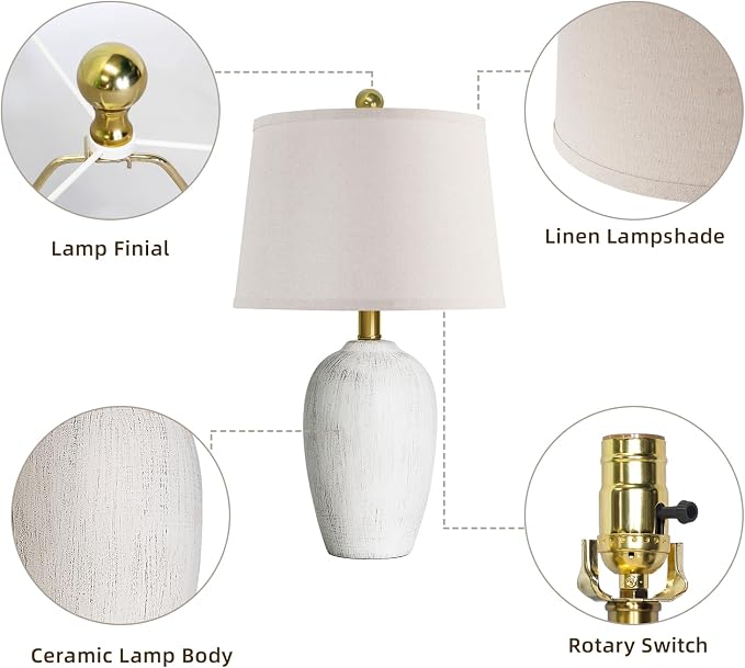 AIEAMPDO 21'' Set of 2 Rustic Ceramic Small Table Lamps for Bedroom | Farmhouse Vintage Nightstand Lamps for Living Room Office Entryway End Table, 2 Bulbs Included