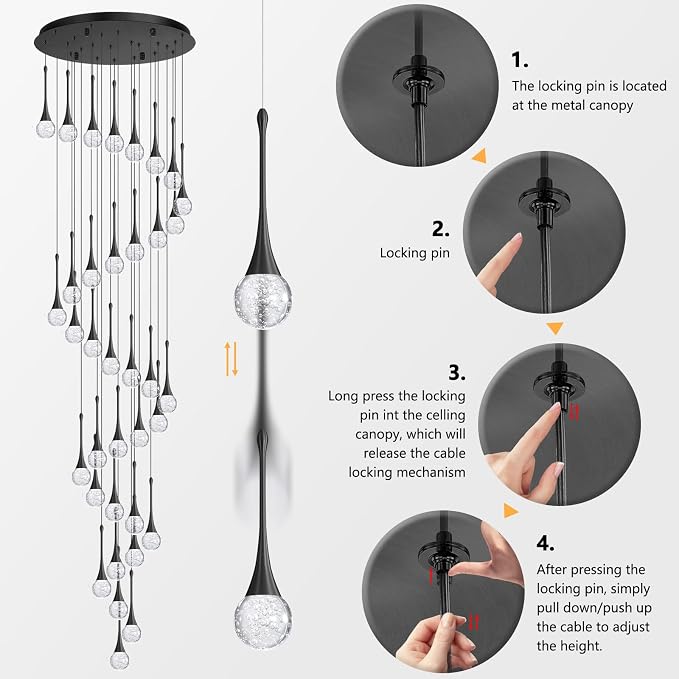 36 Light Modern Glam Crystal Chandelier for High Ceiling LED Dimmable Ceiling Pendant Light Staircase Foyer Enterway Living Room Chandelier Lighting Antique Black