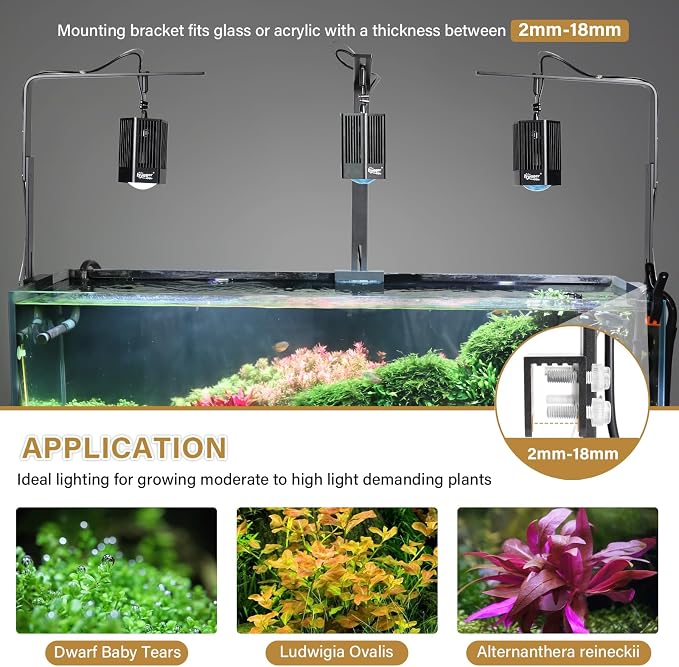 hygger 100W Aquarium Light Full Spectrum RGB COB LED Clip On Fish Tank Grow Light with Mounting Bracket Compatible with Timer Smart Plug for Low-to-High Light Demanding Aquatic Plants