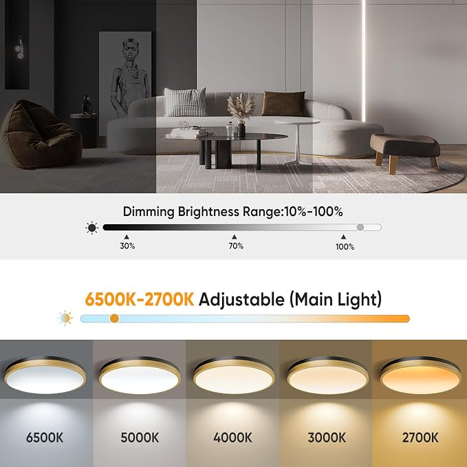 13 Inch Flush Mount Ceiling Light with Remote Control & Night Light, 5CCT Dimmable Ceiling Light Fixture, 25W 2500LM 2700K-6500K Adjustable LED Ceiling Lights for Bedroom Kitchen Living Room
