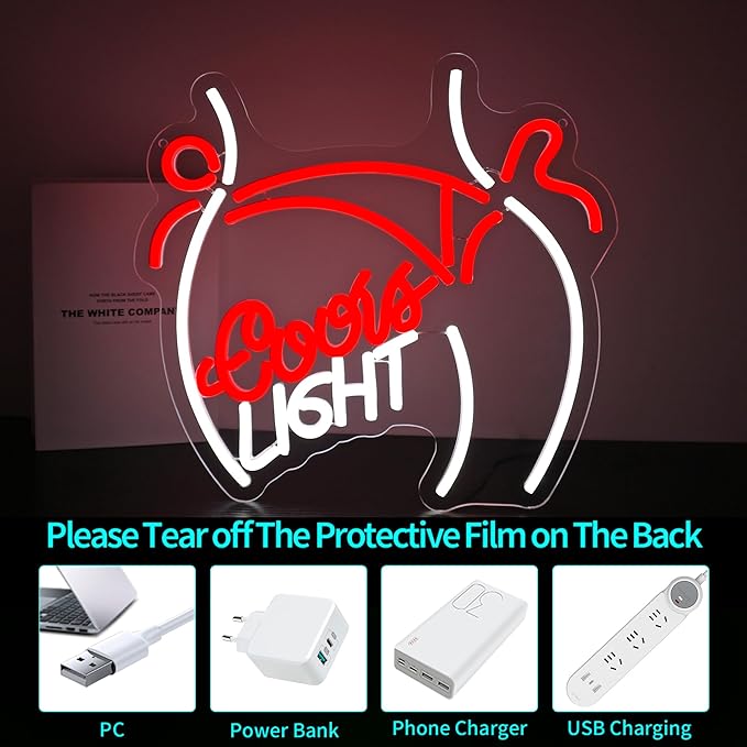 Neon Sign - HSJNJKFU Crs Light Neon Signs for Wall Decor Beer Bar Signs for Man Cave Decor White Red LED Light Neon Sign for Room Birthday Party USB Powered