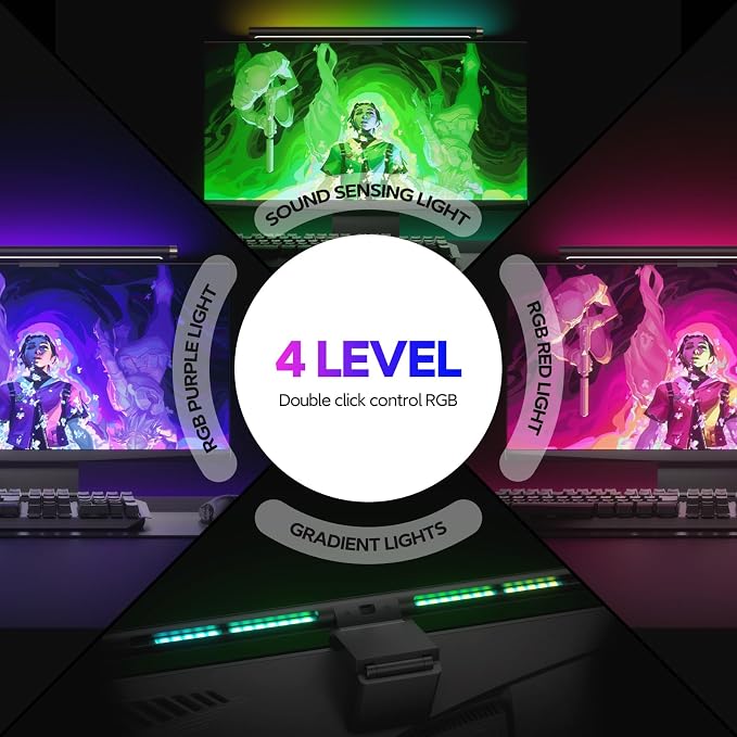 LYMAX RGB Monitor Light Bar with 4 Modes Backlight | Eye-Care No Glare, Adjustable Color & Brightness, Space Saving, Touch Control, USB Monitor Lamp for Home Gaming