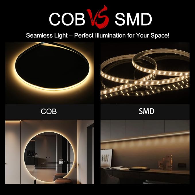 ZSLAIFU 24V COB LED Strip, LED Strip for Bedroom, 16.4FT Remote Control LED Strips, Warm LED Light Strip, COB Flexible Light for Bedroom Cabinet Vanity Mirror DIY Lighting