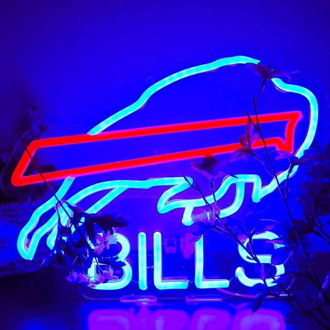 Buffalo Football Neon Signs Led Sign for Wall Decor Rugby Team Light Up Sign Suitable for Man Cave Office Bar Pub Wall Art Gifts for Teen Boys
