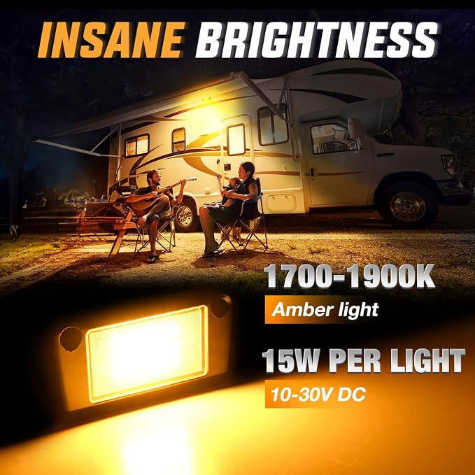 Nilight 2PCS 5 Inch RV Exterior Lights Amber Beam for RV Trailer Camper SUV | 2PCS LED porch scene cargo light, black aluminum housing, 12V 24V waterproof for RVs trailers campers 5th wheels