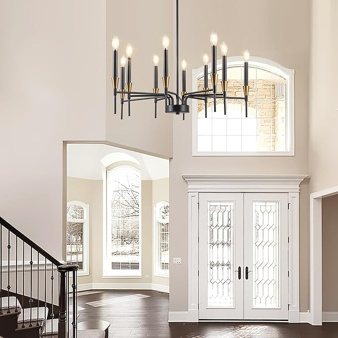 Chandeliers for Dining Room Farmhouse Dining Room Light Fixture 10-Light Black and Gold Chandelier Light Fixture Industrial Black Farmhouse Chandelier for Living Room, Bedroom, Foyer