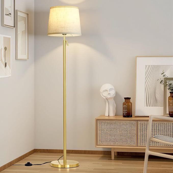 Floor Lamp Height Adjustable with Remote Control for Living Room Gold | Height adjustable 55" to 67" Gold Standing lamp Bright Dimmable 12W Bulb with Remote for living room bedroom corner