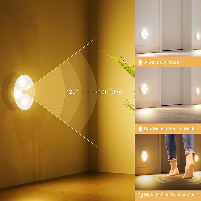 Under Cabinet Lighting, 1500mAh Rechargeable Motion Sensor Puck Lights with Remote, 3 Color Temper, Magnetic Stick on Light, Dimmable Under Counter Lights for Kitchen, Shelf, Closet, Stair, 6Pack