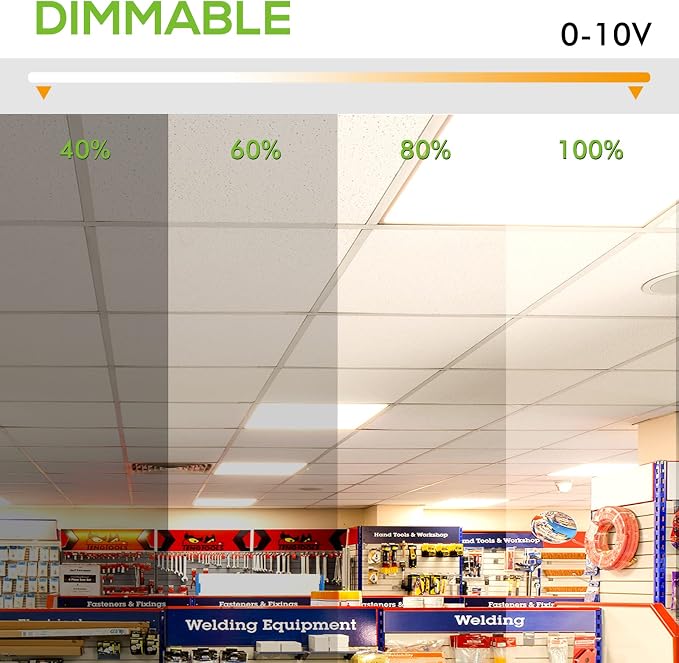 hykolity 2x4 LED Flat Panel Troffer Light 5CCT Dimmable,Drop Ceiling,2Pack | 20W-60W Selectable 3000K-6500K 0-10V Dimmable Up to 7800LM Recessed Mount Lights for Office Classroom Hospital Garage Retail