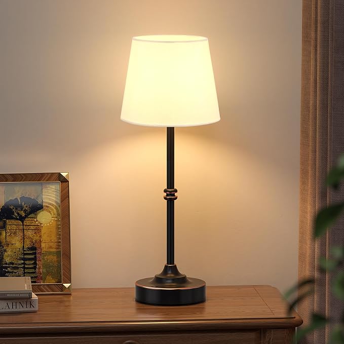 Kakanuo Rechargeable Cordless Table Lamp Antique Black - 1 Pack 4000mAh Battery Operated Lamp, 3000K Warm Light, Touch Control Stepless Dimming, for Bedside, Dining Table, Home Decor