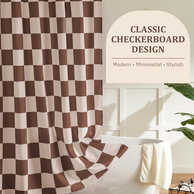 Ohocut Checkered Shower Curtain, Khaki Beige Shower Curtains for Bathroom, Cute Retro Checkboard Shower Curtain Vintage Aesthetic, Washable Fabric Bath Curtain 72''x72''