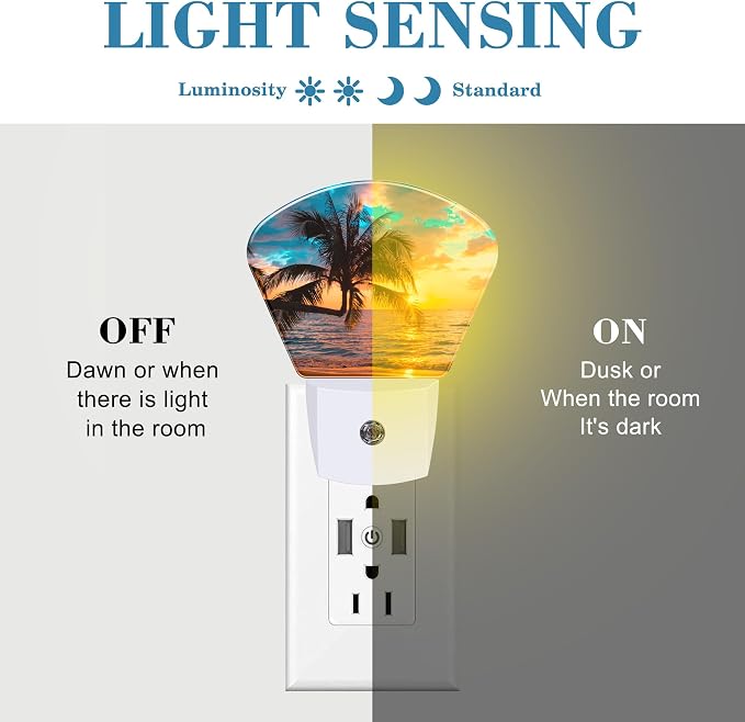 Beautiful Sunset Plug in Night Lights, Palm Tree Nightlight Plug Into Wall Dusk to Dawn Sensor for Kid Girls Boys Women Men Room, Hallway, Kitchen, Bathroom, Stairs Decor