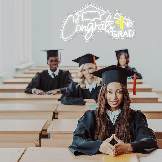 Congrats Grad Neon Sign, Class of 2026 Celebration Wall Decor | Dimmable Backdrop LED Light Up Signs for Party, Photos, Class of 2026 Celebrations, Graduation Gift