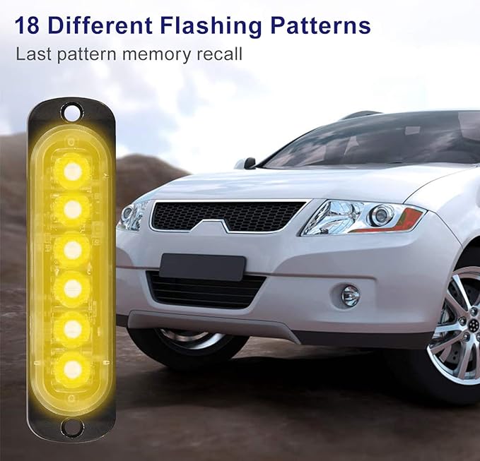 SEISSO 12-Pack 6 LED Sync Feature Amber Strobe Lights Vehicles Trucks Emergency Strobe Lights Kit 12V -24V Warning Hazard Flash Strobe Lights Bar Grill Grille Surface Mount Super Bright Waterproof