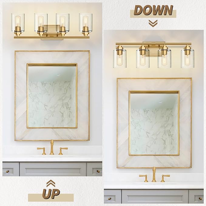 Bathroom Vanity Light Over Mirror,Bathroom Light Fixture Wall Sconce Lighting for Bedroom,Living Room (Gold, 4-Light)