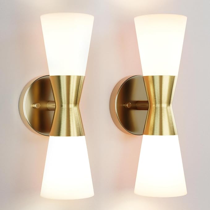 Wall Sconces Set of 2 for Bathroom, Modern Indoor Vanity Light Fixtures 13", Up Down Lighting, Wall Mount Lamp for Living Room Bedroom Hallway Stairway Fireplace Mirror E26 Base 2PC White&Gold