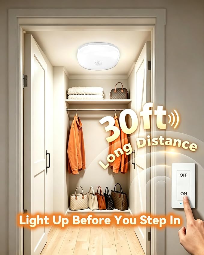 Rechargeable Ceiling Light with Switch, Wireless Closet Lights, Multicolor | No More Motion Sensor Guesswork – You Decide Every ON/OFF