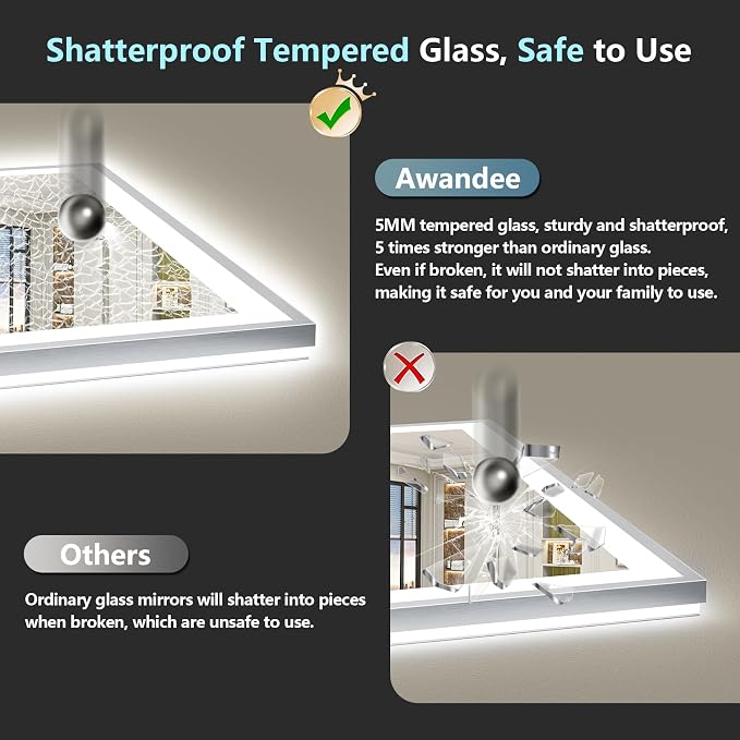 55x40 Inch Brushed Nickel LED Bathroom Mirror, Backlit & Front Lit | Silver Framed Anti-Fog Lighted Vanity Mirror with Lights, 3 Color Dimmable, Memory, HD Tempered Glass, CRI95, IP54, UL Listed