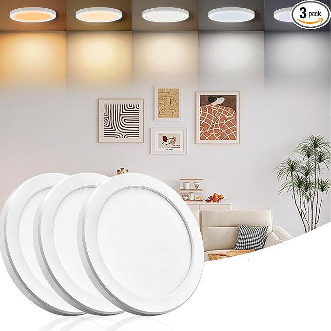 ETL 7 inch LED Flush Mount Ceiling Light Dimmable,Ultra Slim Round Flat Ceiling Lights 2700K/3000K/3500K/4000K/5000K,Modern Ceiling Lamp for Closet,Kitchen,Bathroom 7inch-3 Pack(White-5CCT)