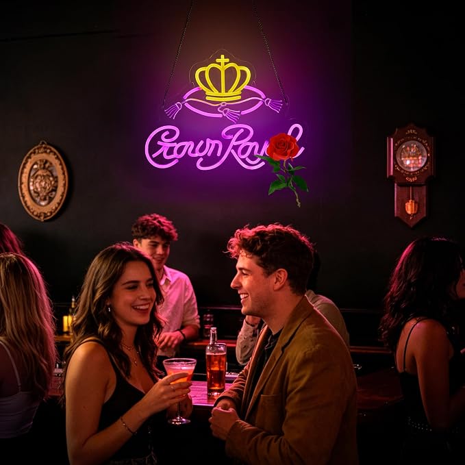 Crown Neon Sign for Bar Wall Decor, Royal Beer Lights Signs Whiskey LED Sign for Bar Man Cave Bedroom Home Shop Pub Bistro Party Hotel Game Room Decor Gifts, USB Powered