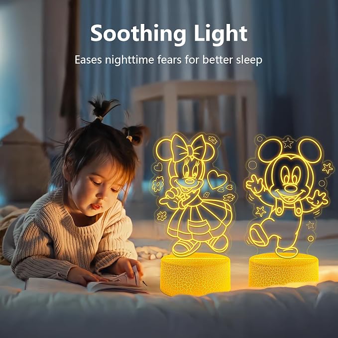Cute Night Light for Kids 2 Sets - Anime Charater Decor Lamp with 16 Colors Change, Remote, Dim Control, 3D Illusion LED Night Lights for Kids Gifts Party Birthday Decoration