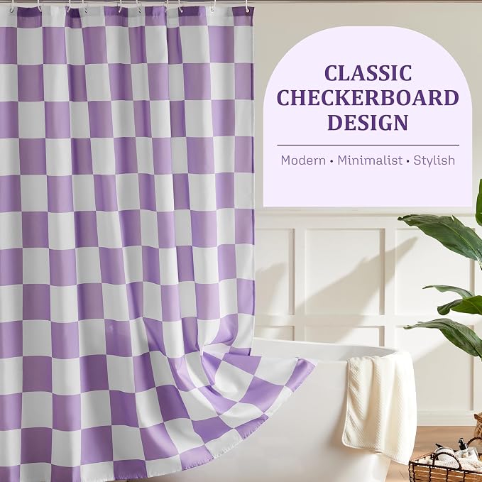 Ohocut Checkered Shower Curtain, Lavender Purple Shower Curtains for Bathroom, Cute Retro Checkboard Shower Curtain Vintage Aesthetic, Washable Fabric Bath Curtain 72''x72''