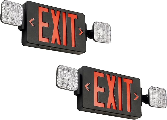 GZRUIYANG Black Housing Exit Sign With Emergency Lights Red, LED Exit Light With Battery Backup, UL 924 Certified, AC 120/277V, Commercial Lights Combo for Business - 2 Pack