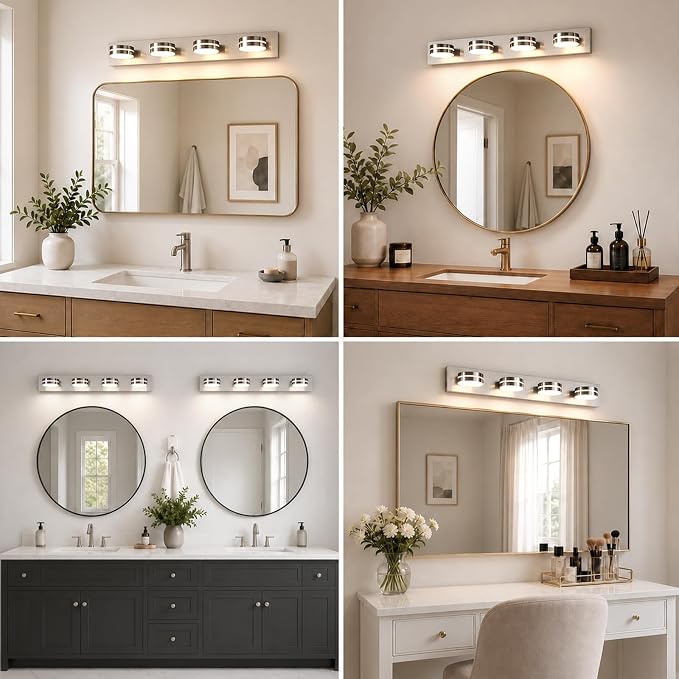 LED Modern Bathroom Lights Fixtures 4 Light 30in Brushed Nickel | Vanity Lights for Bathroom Over Mirror with Metal Acrylic, 5CCT Lighting Modes Dimmable 360°Rotate, for Dressing Room Cabinet